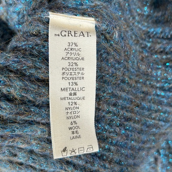 The GREAT. The Frond Montana Cardigan Green Pine Needle Shimmer oversized Sz S - Picture 13 of 15